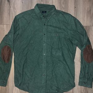J crew button up shirt hunter green size large with brown elbow patches